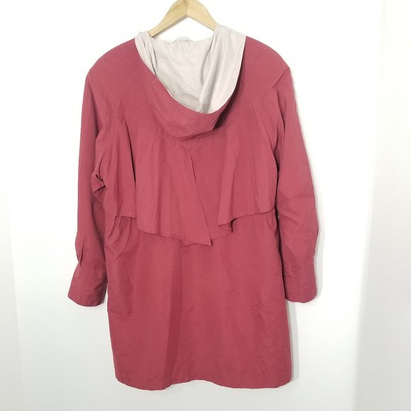 Utex Vintage Eaton's Red Wine Hooded Trench Coat Jacket Pocket Vented Small 90s - Picture 7 of 12